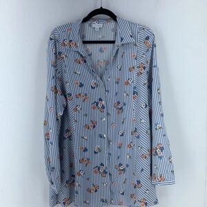 J. Jill Blue and White Floral Striped Blouse